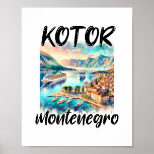 Y Of Kotor Montenegro Cruise Ship Watercolor Sceni Poster
