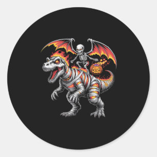 Y Skeleton Riding Dinosaur T-rex Halloween Pumpkin Classic Round Sticker