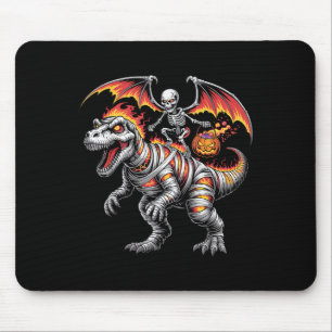 Y Skeleton Riding Dinosaur T-rex Halloween Pumpkin Mouse Pad