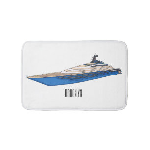 Yacht cartoon illustration bath mat
