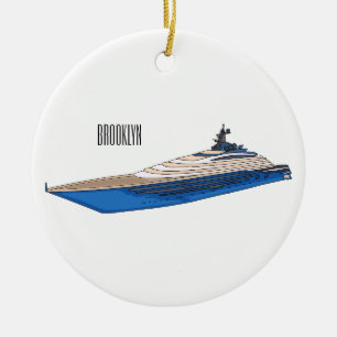 Yacht cartoon illustration ceramic ornament