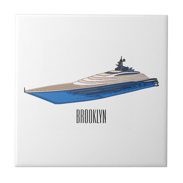 Yacht cartoon illustration  ceramic tile (Front)