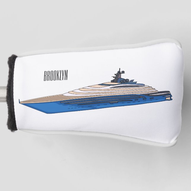 Yacht cartoon illustration golf head cover (Front)