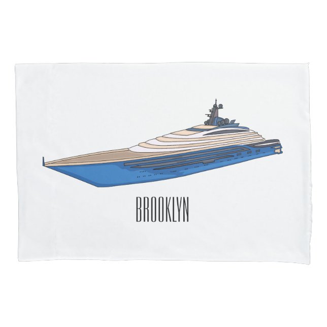 Yacht cartoon illustration pillowcase (Front)