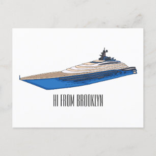 Yacht cartoon illustration postcard