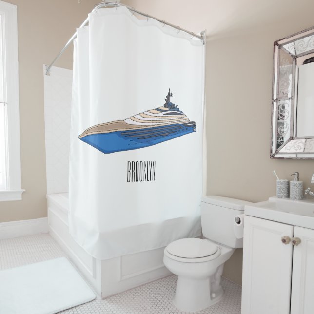 Yacht cartoon illustration  shower curtain (In Situ)