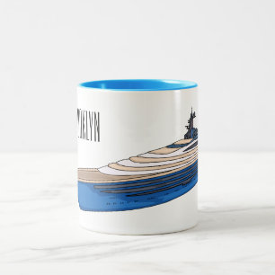 Yacht cartoon illustration Two-Tone coffee mug