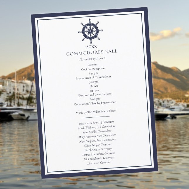 Yacht Club Menu Nautical Navy Blue Program  (Yacht Club Menu Nautical Navy Blue Program)