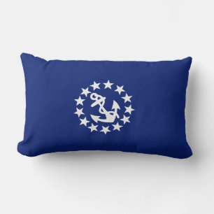 Yacht Flag Anchor Stars Symbol on Blue Lumbar Cushion