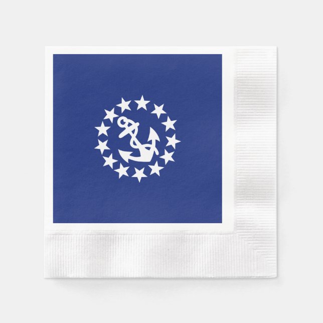 Yacht Flag Anchor Stars Symbol on Blue Napkin (Front)