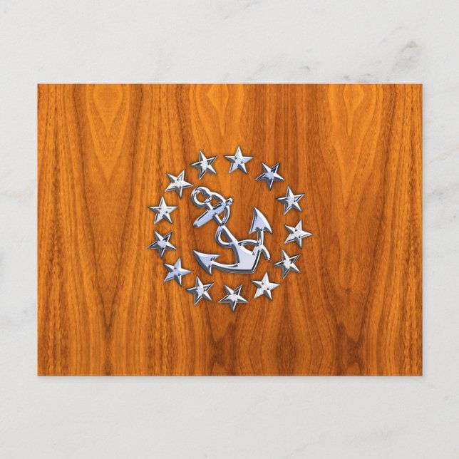Yacht Flag Sign on Nautical Teak Wood Print Postcard (Front)