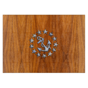 Yacht Flag Symbol on Nautical Teak Wood Print Cutting Board