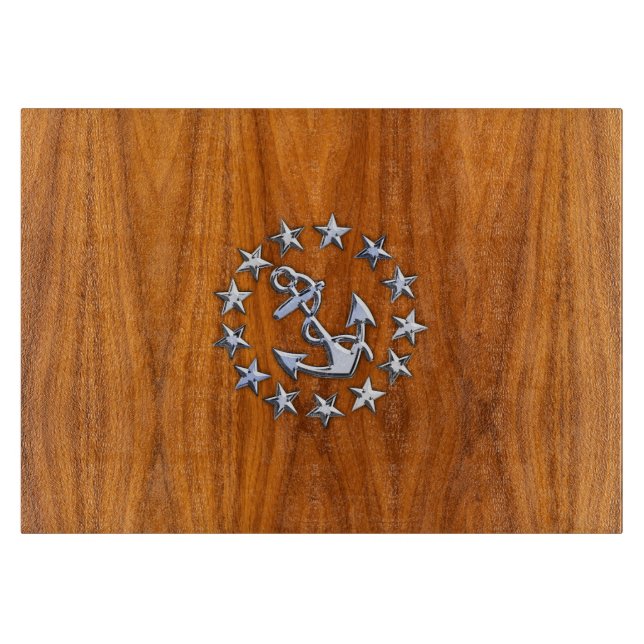 Yacht Flag Symbol on Nautical Teak Wood Print Cutting Board (Front)