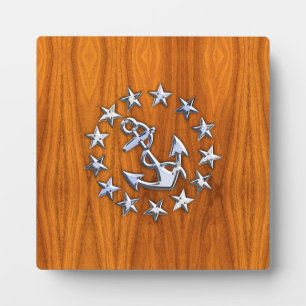 Yacht Flag Symbol on Nautical Teak Wood Print Plaque