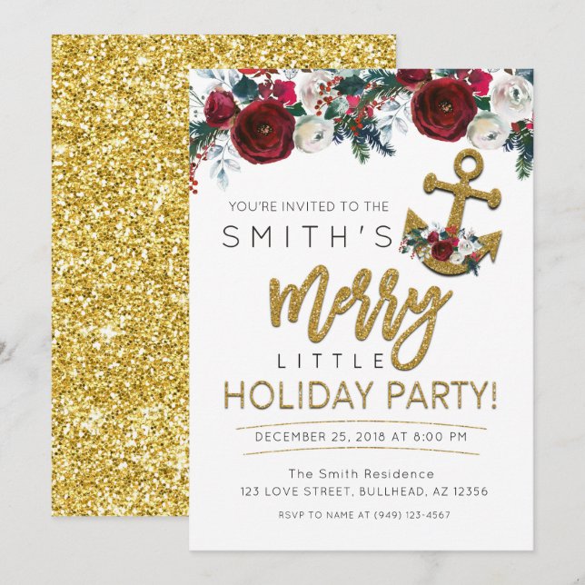 Yacht Holiday Party Nautical Christmas Invitation (Front/Back)