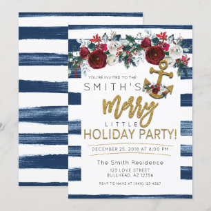 Yacht Holiday Party Nautical Christmas Stripes Invitation