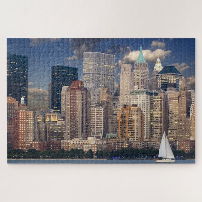 Yacht Hudson New York City Manhattan Skyline USA Jigsaw Puzzle (Horizontal)