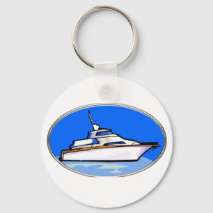 Yacht in Oval Key Ring