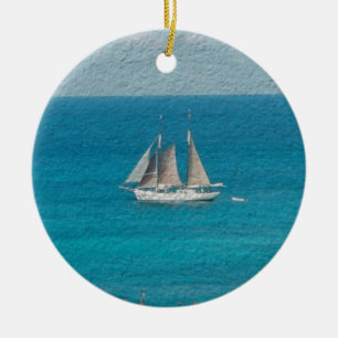 Yacht in St. Maarten Ceramic Ornament