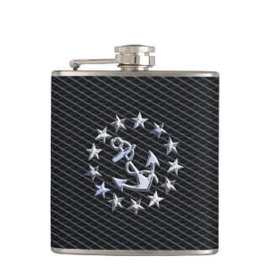 Yacht Naval Flag Anchor and Stars Hip Flask
