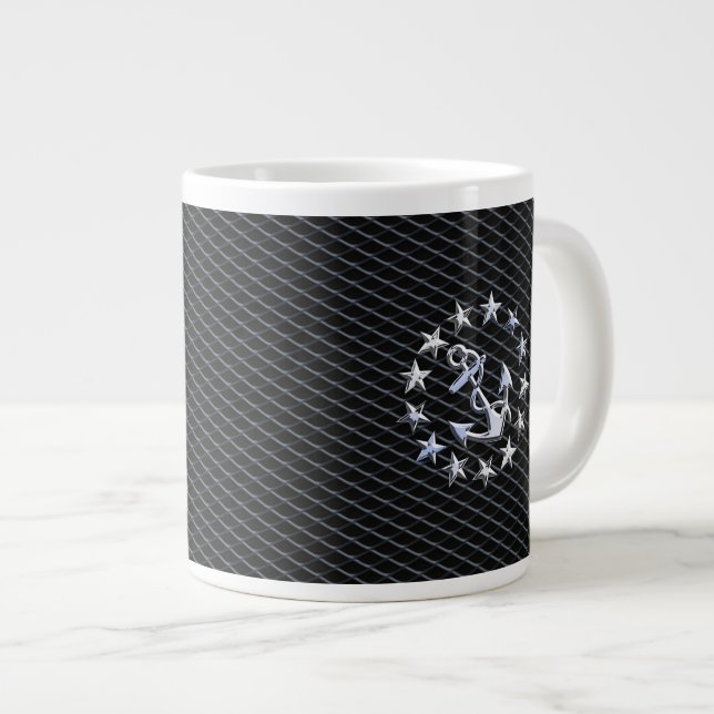 Yacht Naval Flag Anchor and Stars Large Coffee Mug (Front Right)