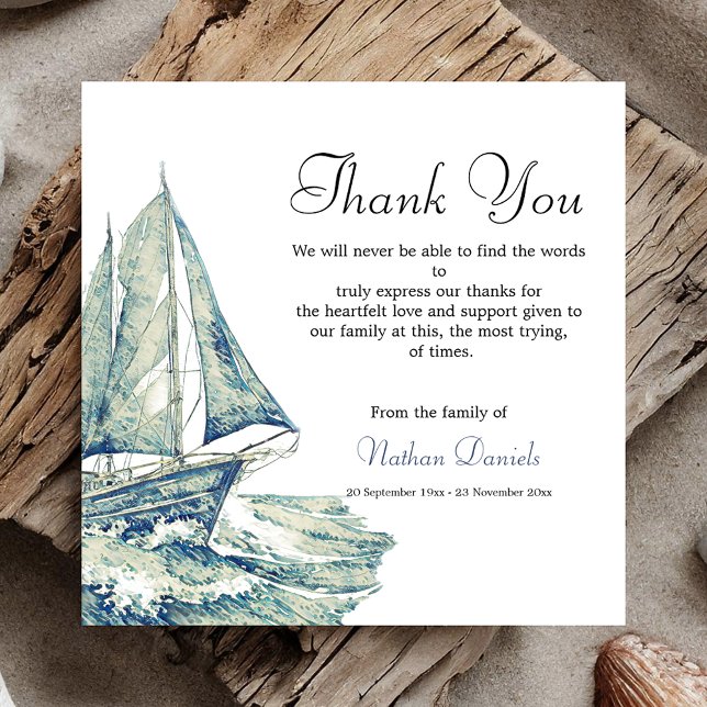 Yacht on the Ocean Funeral Thank You Cards (Creator Uploaded)
