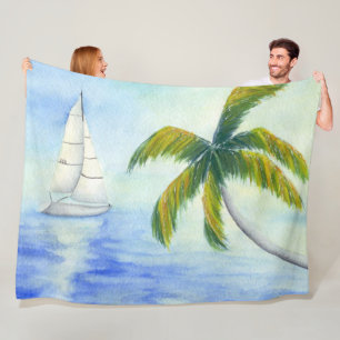 Yacht on the sea Palma Fleece Blanket