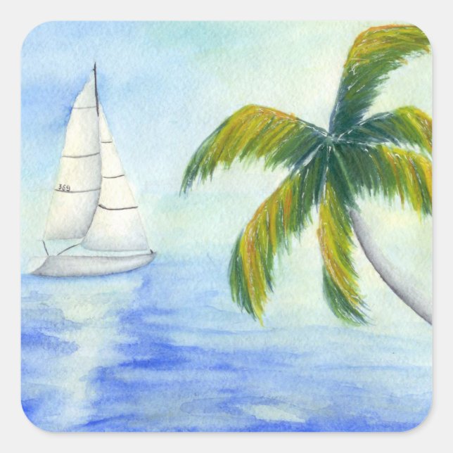 Yacht on the sea Palma Square Sticker (Front)