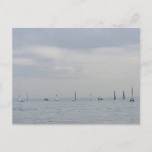 Yacht race boats in a line holiday postcard