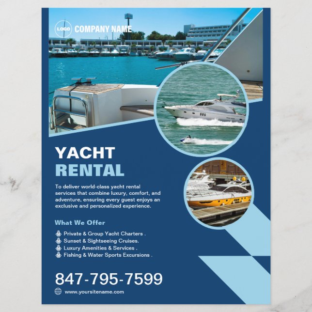 Yacht Rental Custom Editable Flyer (Front)