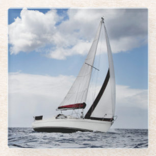 Yacht Sailing In Open Sea Glass Coaster