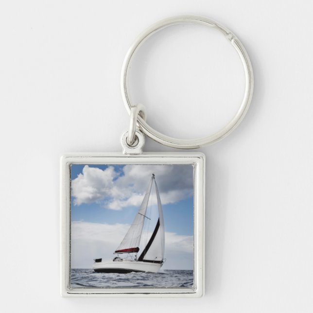 Yacht Sailing In Open Sea Key Ring (Front)
