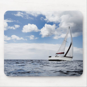 Yacht Sailing In Open Sea Mouse Pad