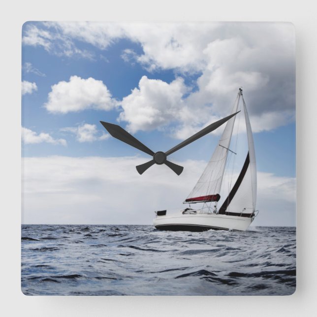 Yacht Sailing In Open Sea Square Wall Clock (Front)