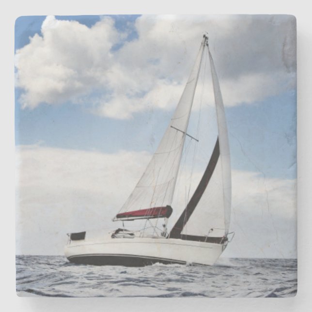 Yacht Sailing In Open Sea Stone Coaster (Front)