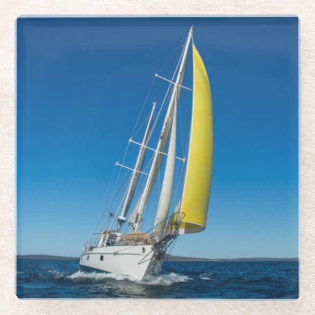 Yacht Sailing | South Australia Glass Coaster (Front)