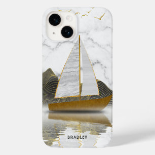 Yacht Sailing Stylish Modern Gold Marble Name Case-Mate iPhone 14 Case