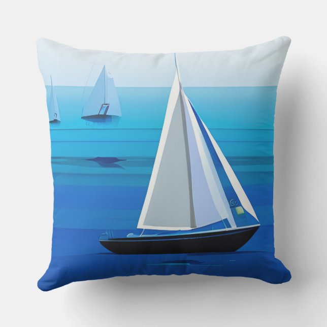 Yacht Under Sail, Cobalt Blue Cushion (Back)