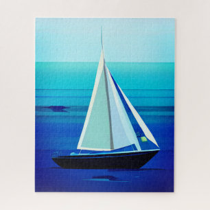 Yacht Under Sail, Cobalt Blue  Jigsaw Puzzle