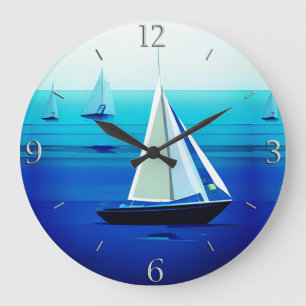 Yacht Under Sail, Cobalt Blue    Large Clock