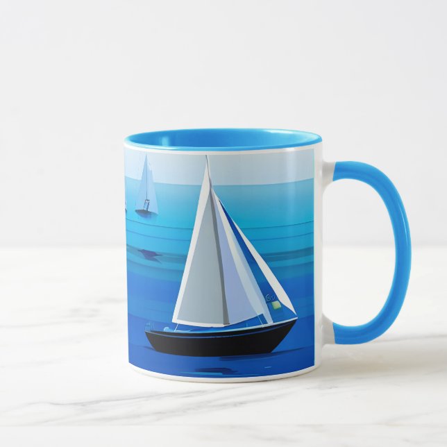 Yacht Under Sail, Cobalt Blue  Mug (Right)