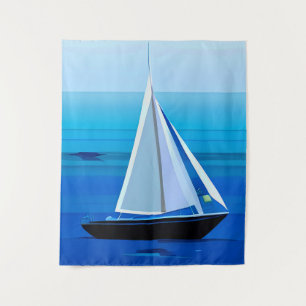Yacht Under Sail, Cobalt Blue Tapestry