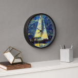 YACHT Van GOGH STYLE blue gold Clock<br><div class="desc">van gogh style yacht , </div>