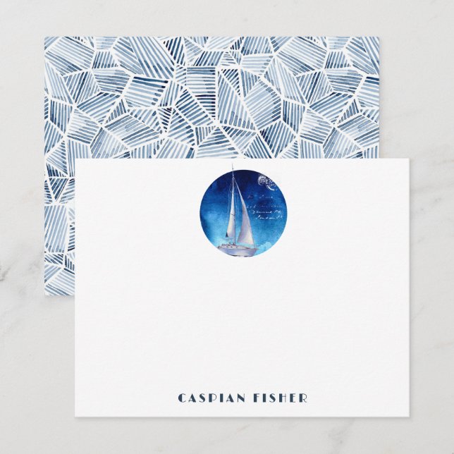 Yacht Watercolor Stationery Note Card (Front/Back)