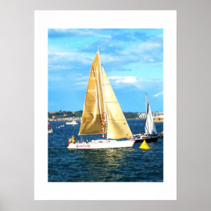 Yacht with golden sails, Jersey Poster