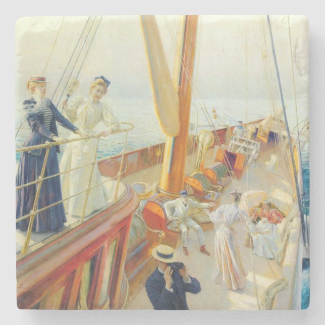 Yachting in the Mediterranean (by J.L. Stewart) Stone Coaster (Front)