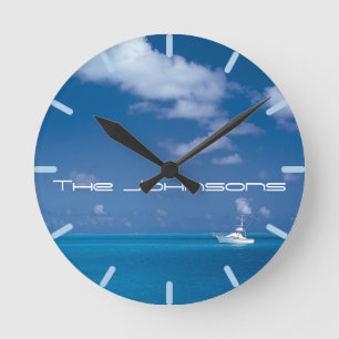 Yachting into the Blue Round Clock