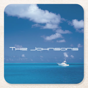 Yachting into the Blue Square Paper Coaster