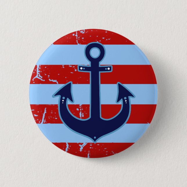 yachting striped nautical anchor 6 cm round badge (Front)