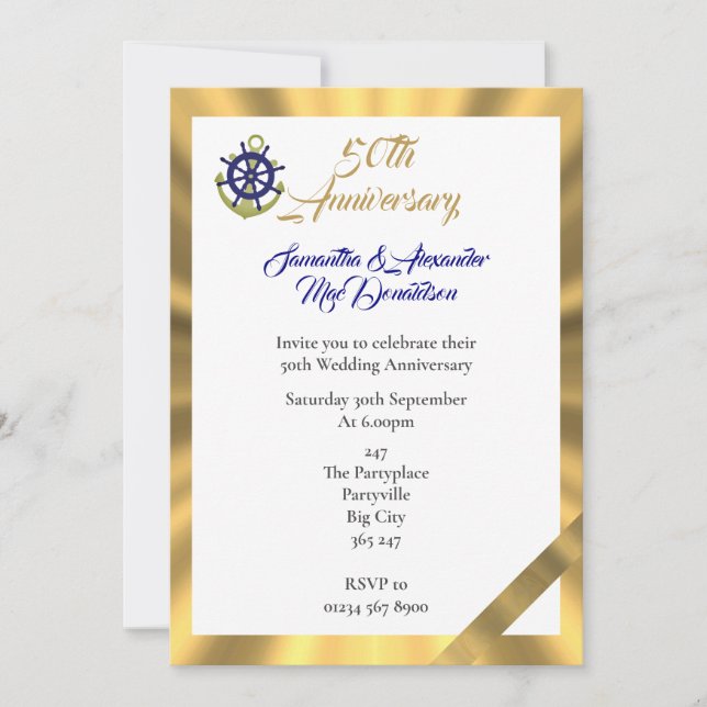 Yachting themed 50th wedding anniversary invitation (Front)